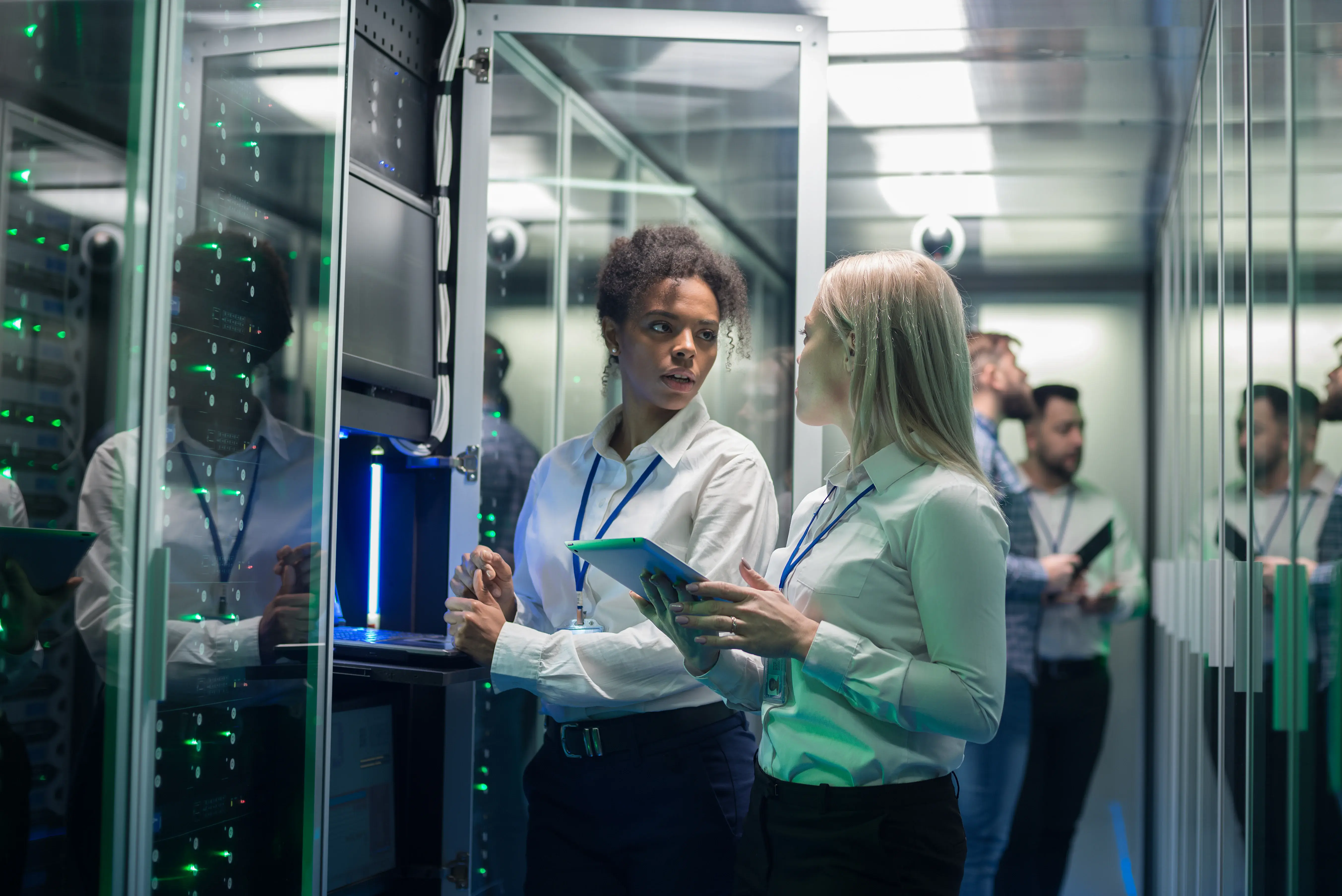 two engineers discussing data project